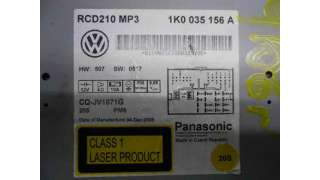 SISTEMA AUDIO / RADIO CD VOLKSWAGEN GOLF VI 2.0 TDI (110 CV) DE 2009 - D.3380456 / RCD210MP3