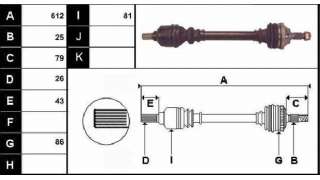 TRANSMISION DELANTERA IZQUIERDA PEUGEOT 307 (2000-2007) 1.6 16V 109CV 1587CC - L.4996170 / 9637378180