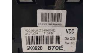 CUADRO INSTRUMENTOS VOLKSWAGEN GOLF VI (2008-2012) 2.0 TDI 110CV 1968CC - L.7860923 / 5K0920870E