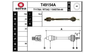 TRANSMISION DELANTERA DERECHA RENAULT MEGANE I FASE 2 GANDTOUR  - M.620502 / 7701352422