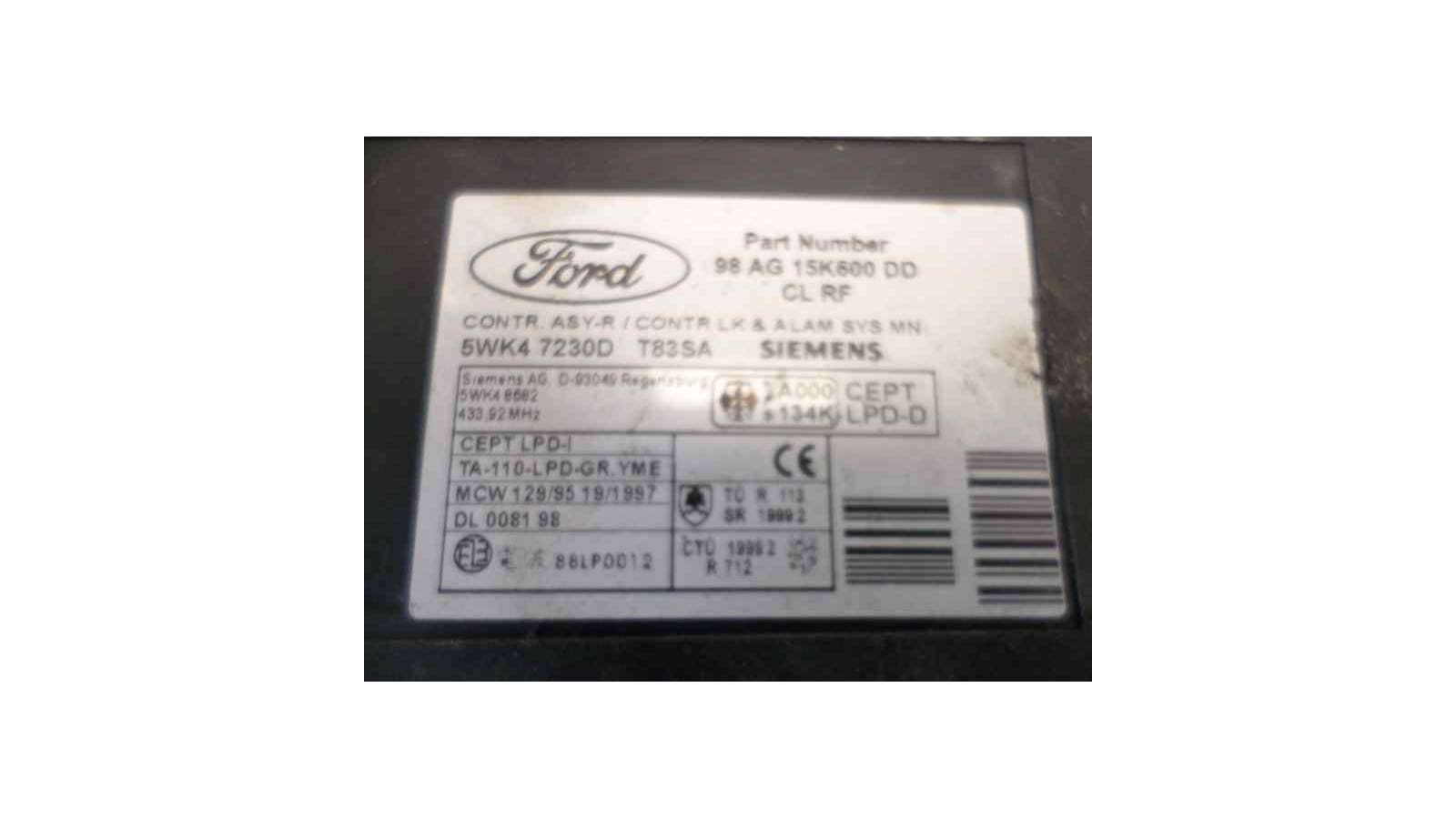 Recambio de centralita inmovilizador para ford focus berlina (cak) 1998-2004 trend referencia OEM IAM 98AG15K600DD 5WK47230D  Recambio de centralita inmovilizador para ford focus berlina (cak) 1998-2004 trend referencia OEM IAM 98AG15K600DD 5WK47230D